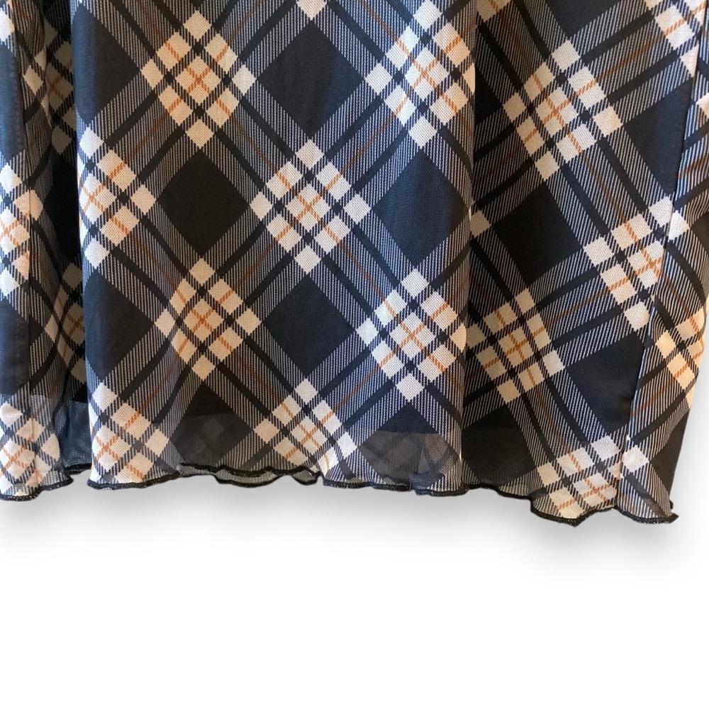 Primark Y2K Plaid Bodycon Mesh Mini Dress Empire Waist Flare Sleeves Size 4 - Picture 10 of 11